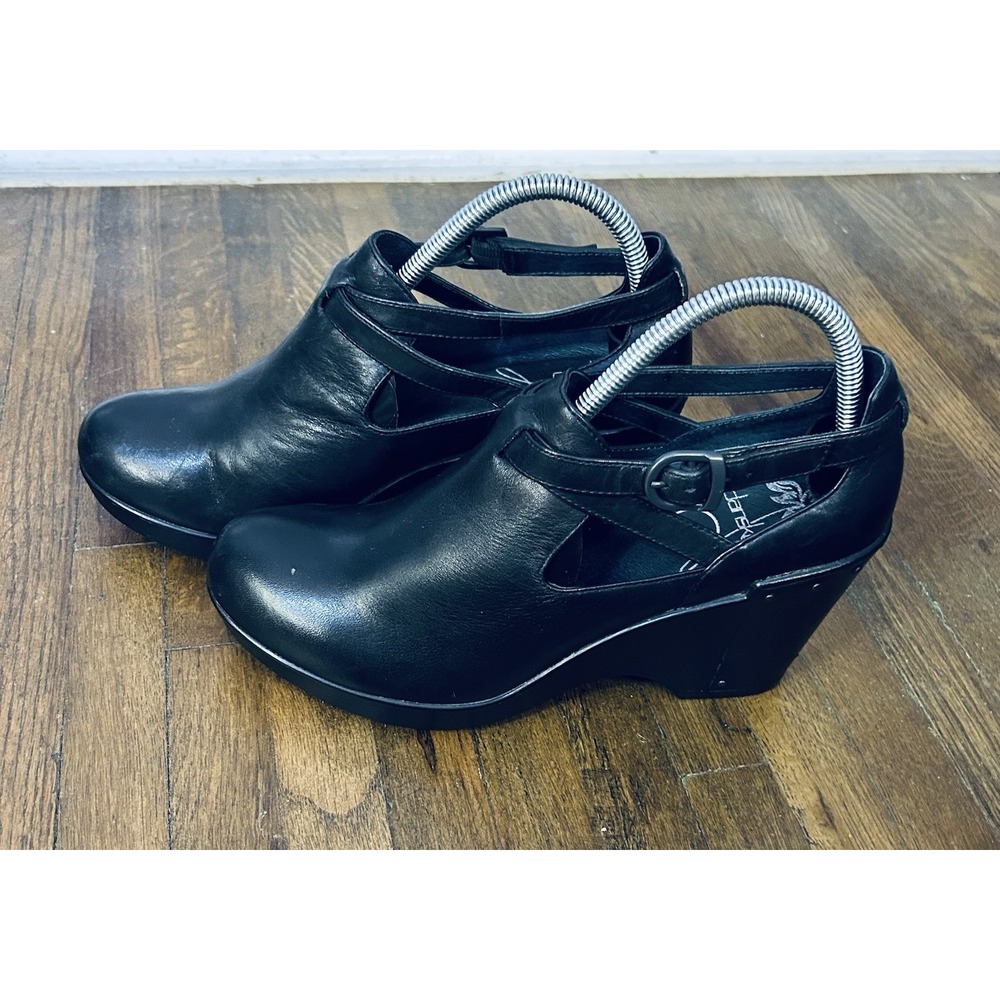Dansko Franka Heeled Clog Platform Wedge Black Leather Size 40 (8.5-9) LN